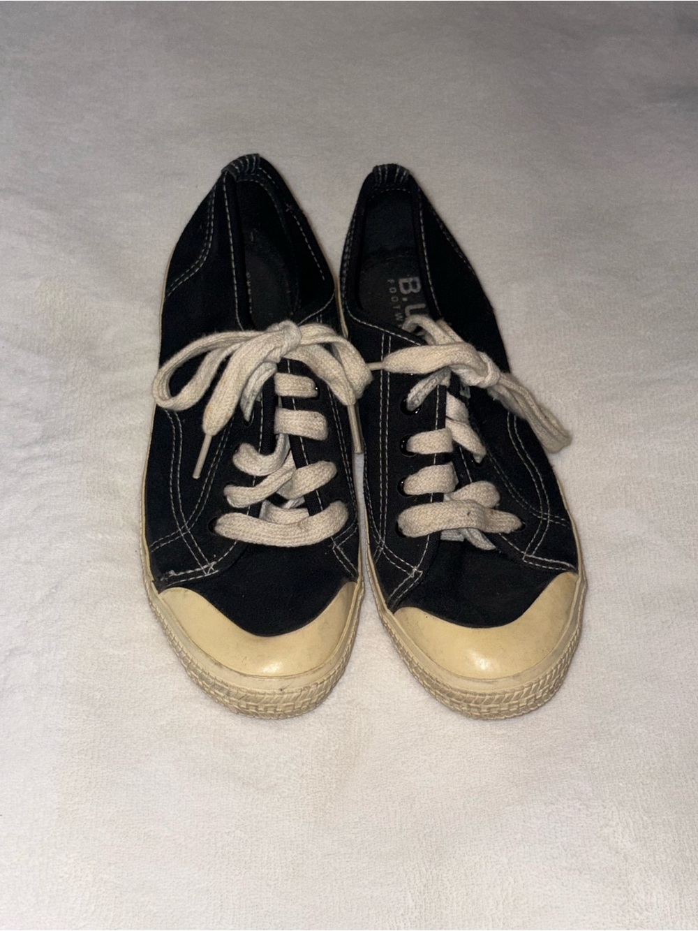 Black Canvas Lace-Up Sneakers with Cream Toe (B.U.M)